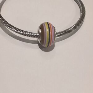 Silver Multicolor Striped Charm for Pandora‎ Style Bracelet